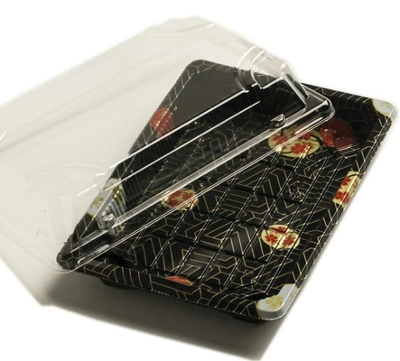 La porción de la comida de HACCP PP equipa el sushi plástico negro para llevar Tray With Cover
