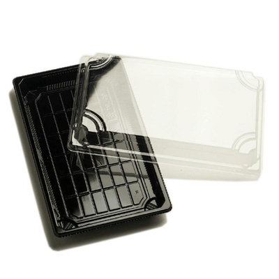 La porción de la comida de HACCP PP equipa el sushi plástico negro para llevar Tray With Cover